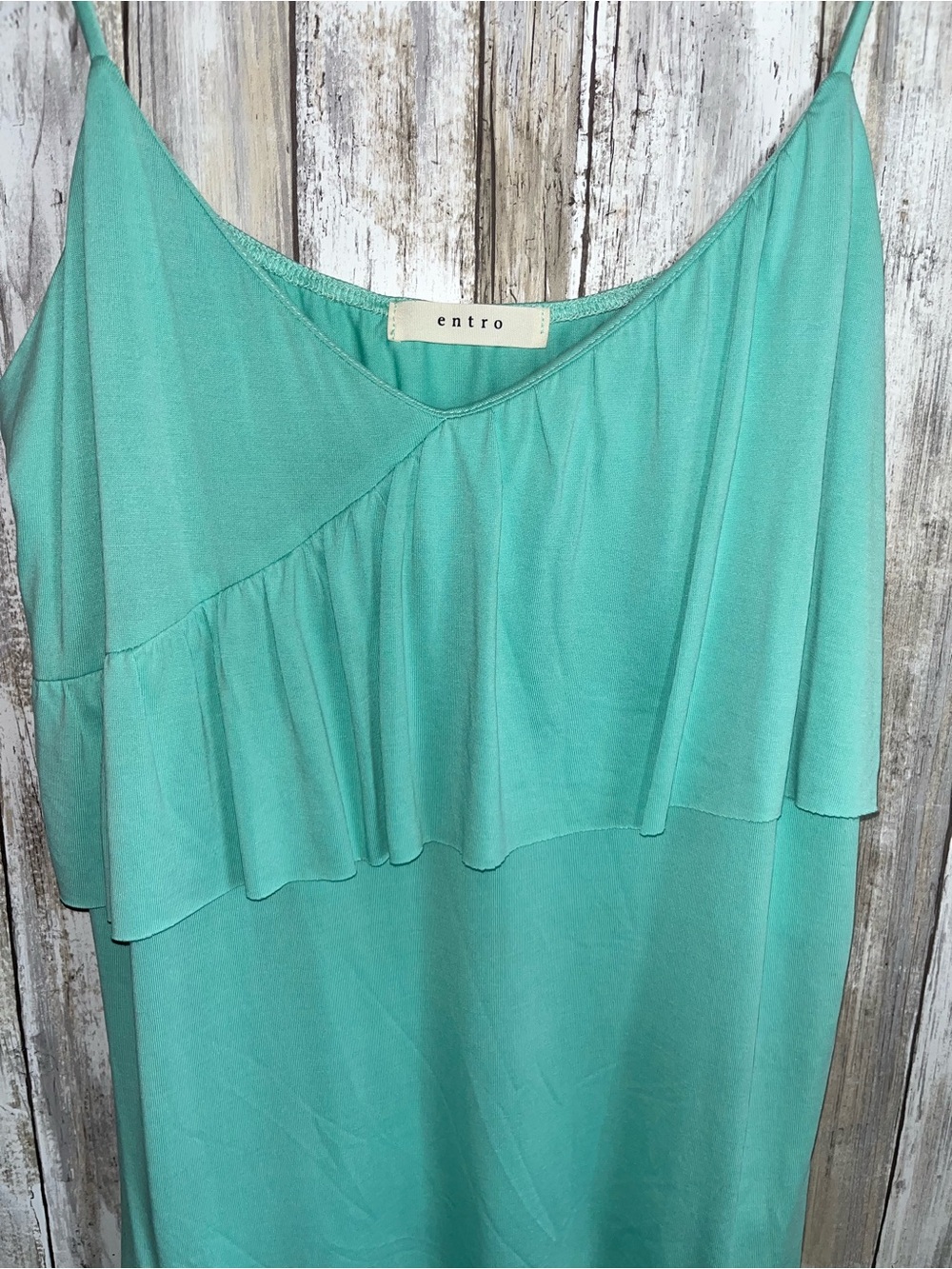 Entro Teal Ruffle Layered Cami Tank Top Sleeveless Blouse Size M - Picture 2 of 4
